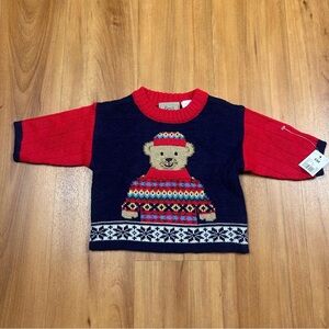 Best Buddy Vintage Baby Red and Blue Sweater with Bear Design Size 3/6M